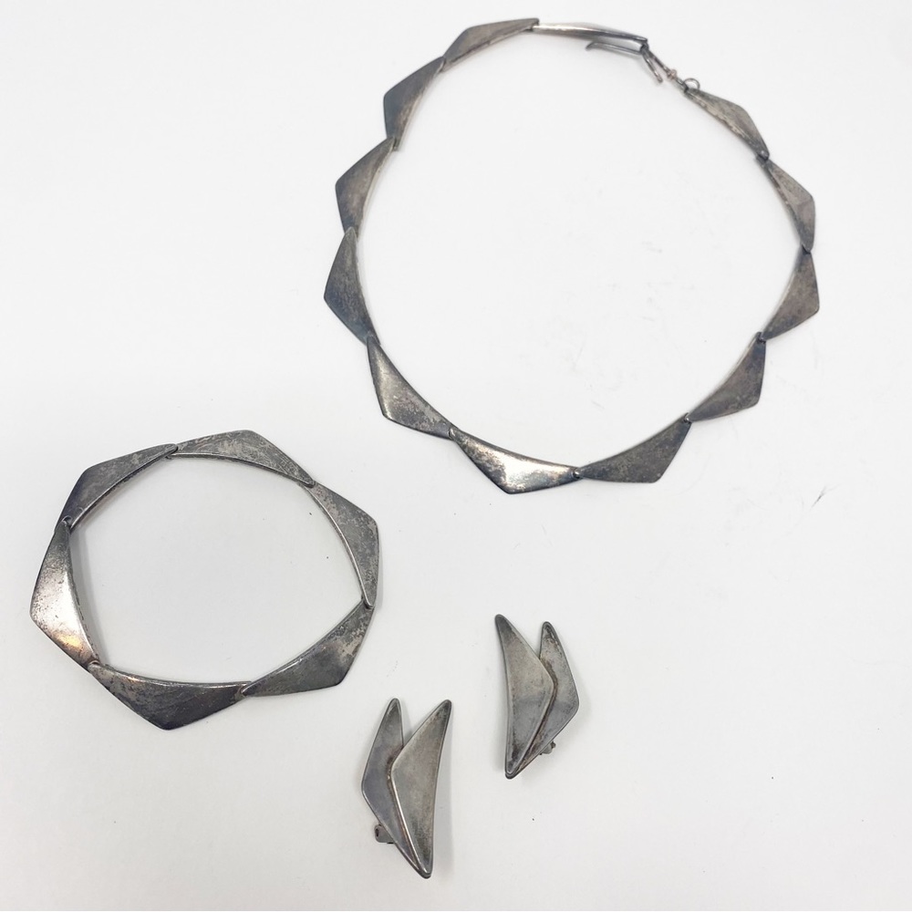 683 Vintage Hans Hansen Denmark 238 Silver Bracelet, 315 Necklace and 435 Earrin